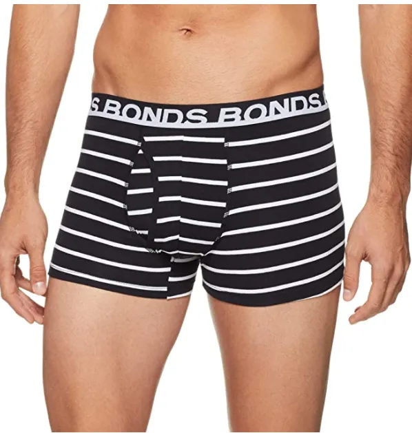 12 X Bonds Mens Everyday Trunks Underwear Black Stripe/Grey/Black