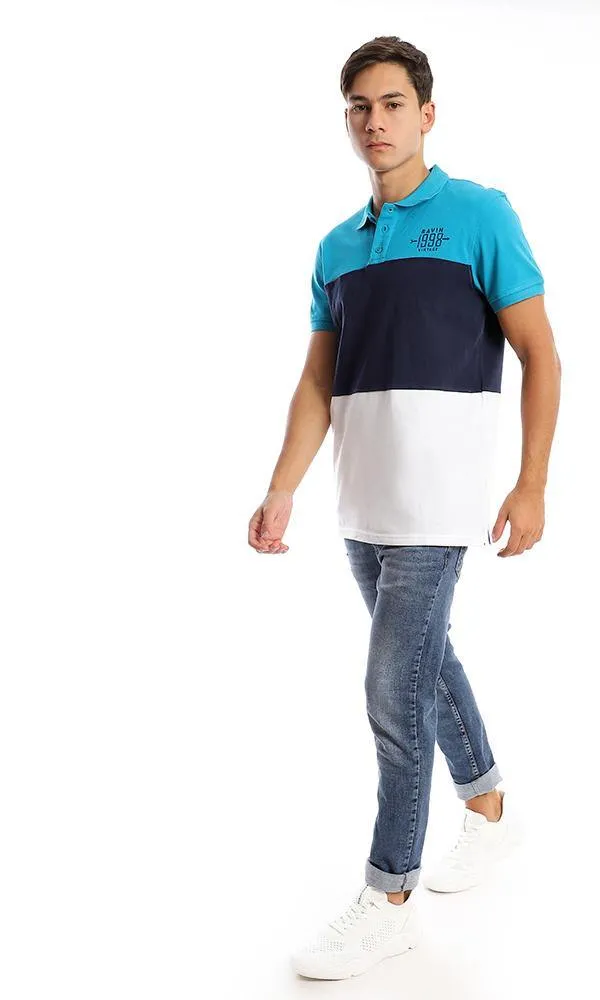 94979 Tri-Tone Pique Casual Polo Shirt - Turquoise