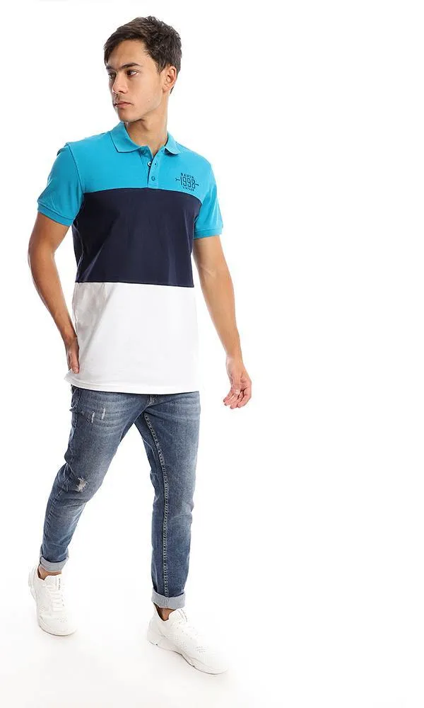 94979 Tri-Tone Pique Casual Polo Shirt - Turquoise