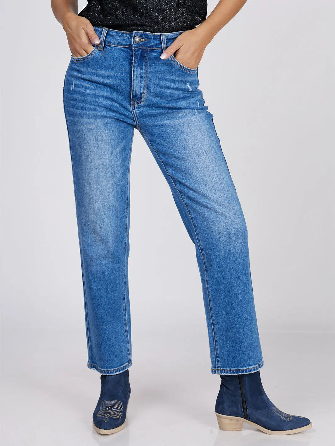 Adriana Mid Rise Straight Cut Jean