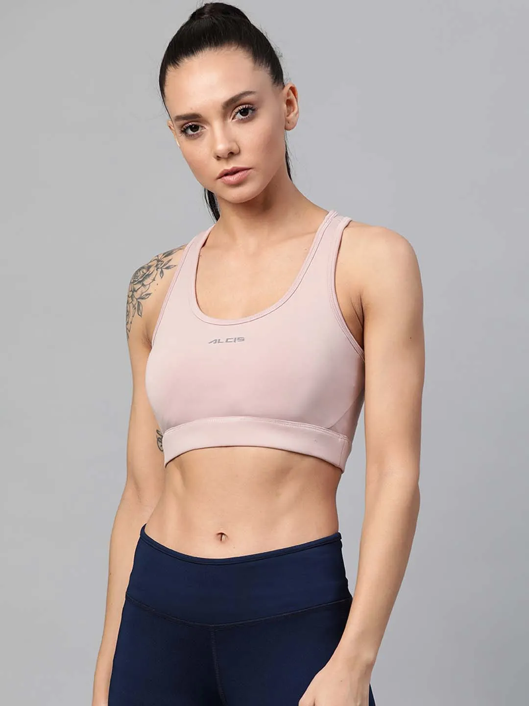 Alcis Mauve Solid Non-Wired Medium Support Non Padded Sports Bra