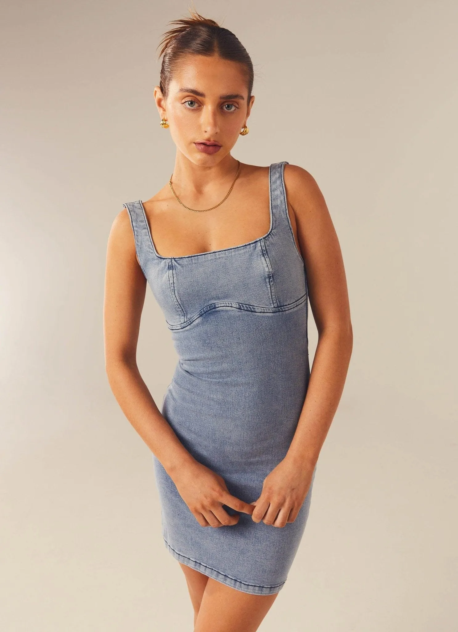 Alessia Denim Mini Dress - Blue Denim