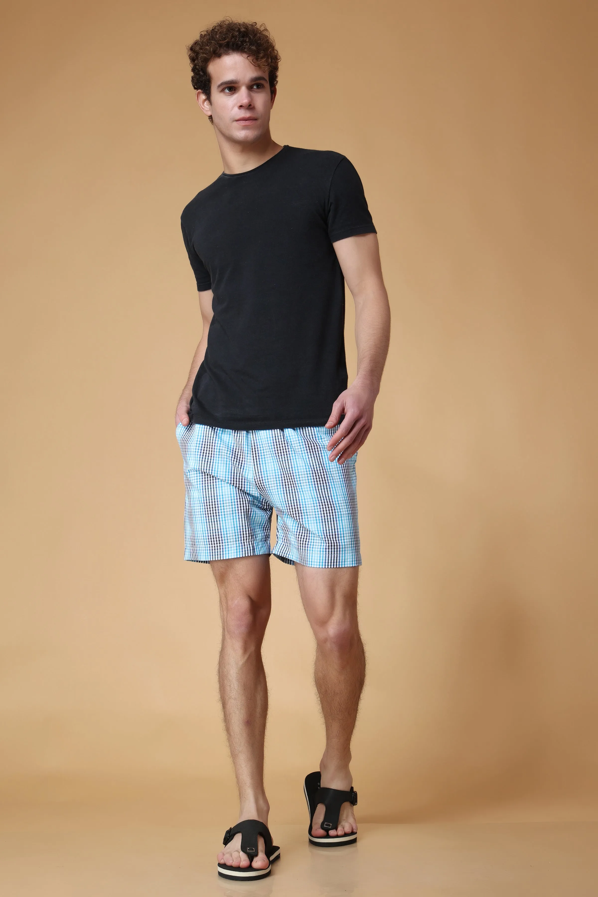 All The Blues Checked Cotton Shorts