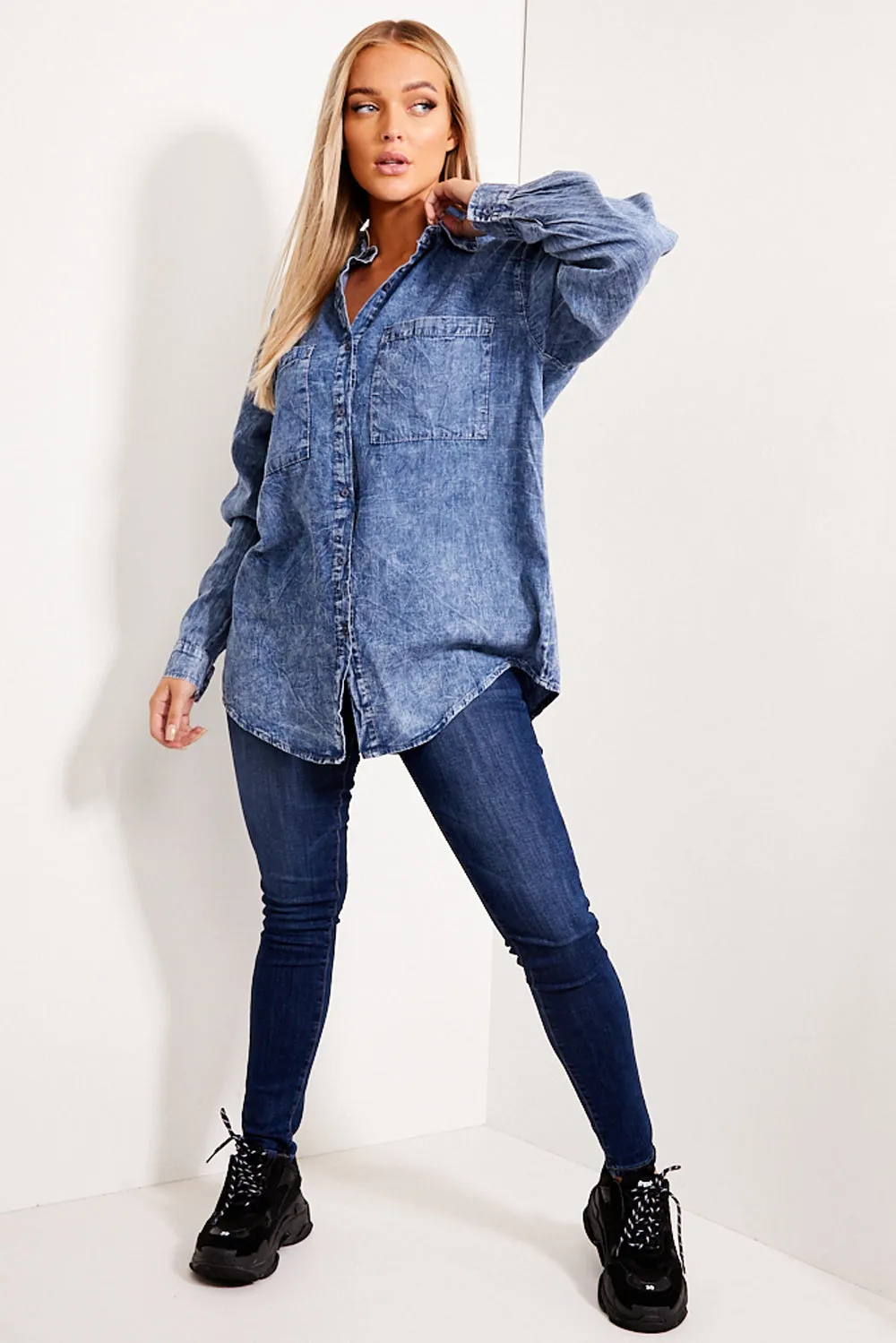 Angel Acid Blue Oversized Denim Shirt