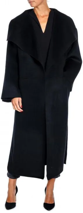 'Annecy' Draped Lapel Coat - Black