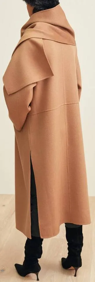 'Annecy' Draped Lapel Coat - Camel