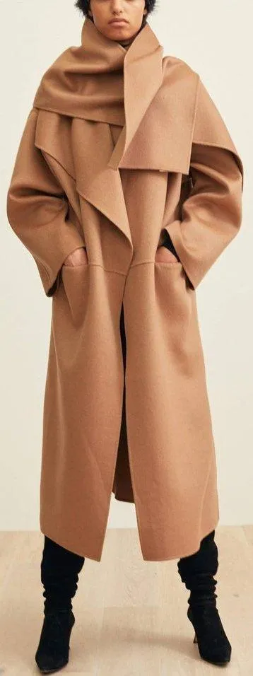 'Annecy' Draped Lapel Coat - Camel