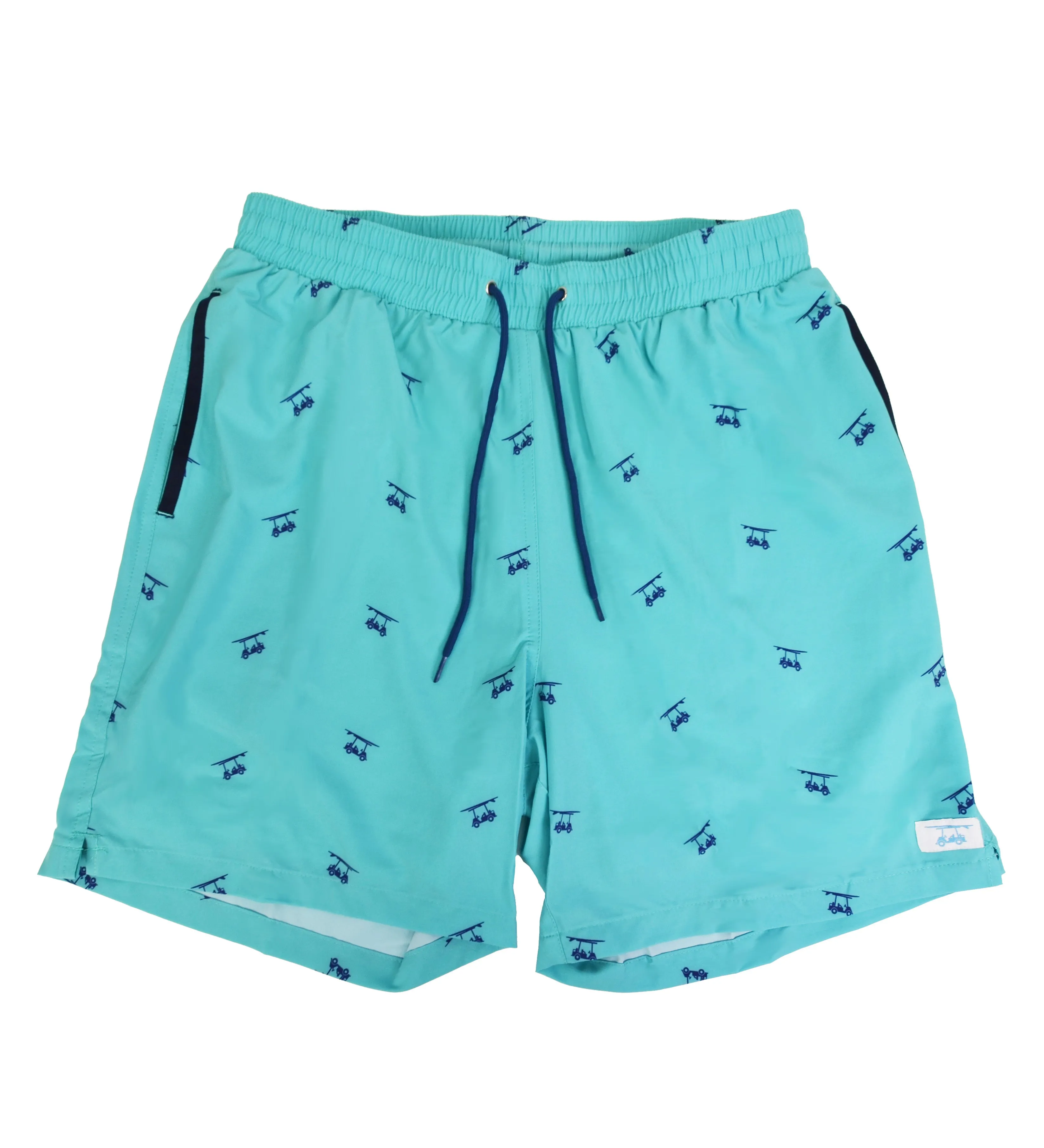 Aruba with Navy Golf Carts Swim Trunks