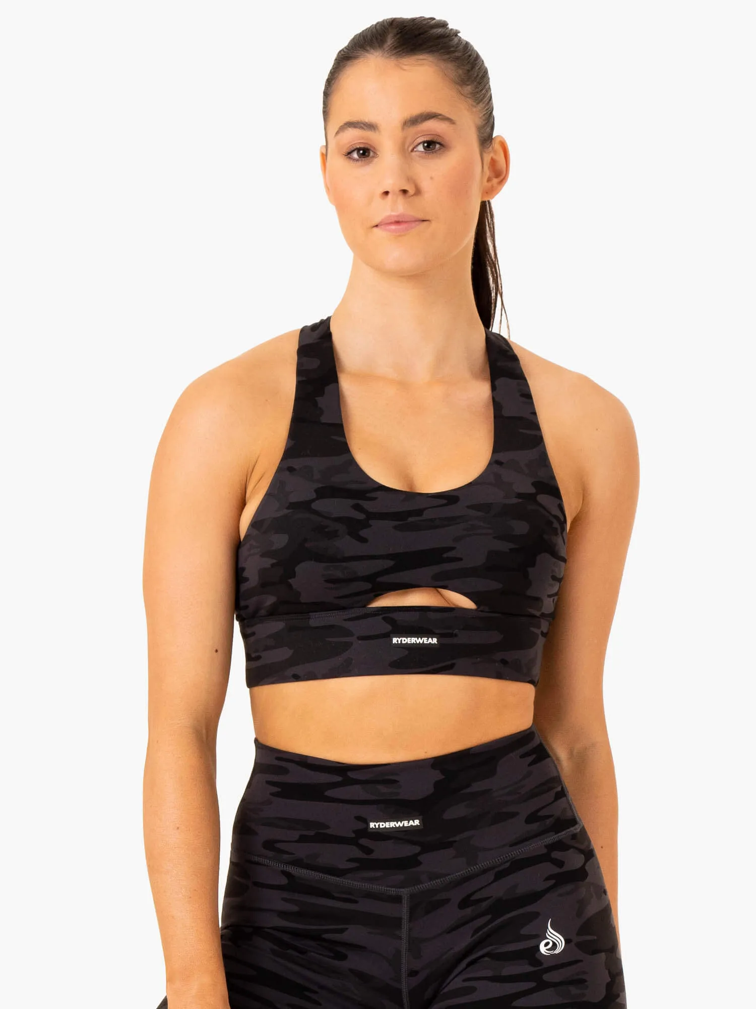 Base Racer Back Sports Bra - Black Camo