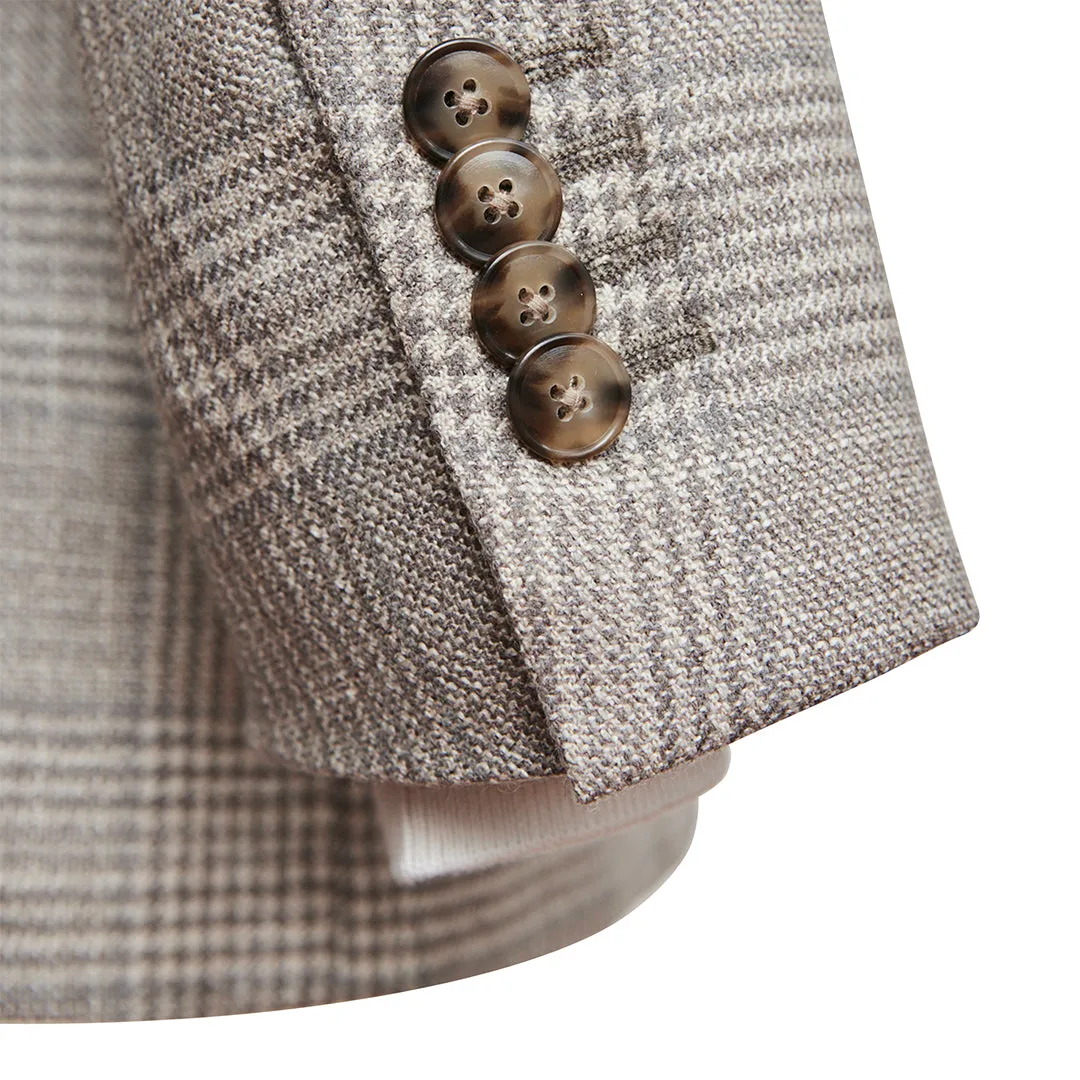 Beige Grey Wool, Silk & Cashmere Glencheck Blazer