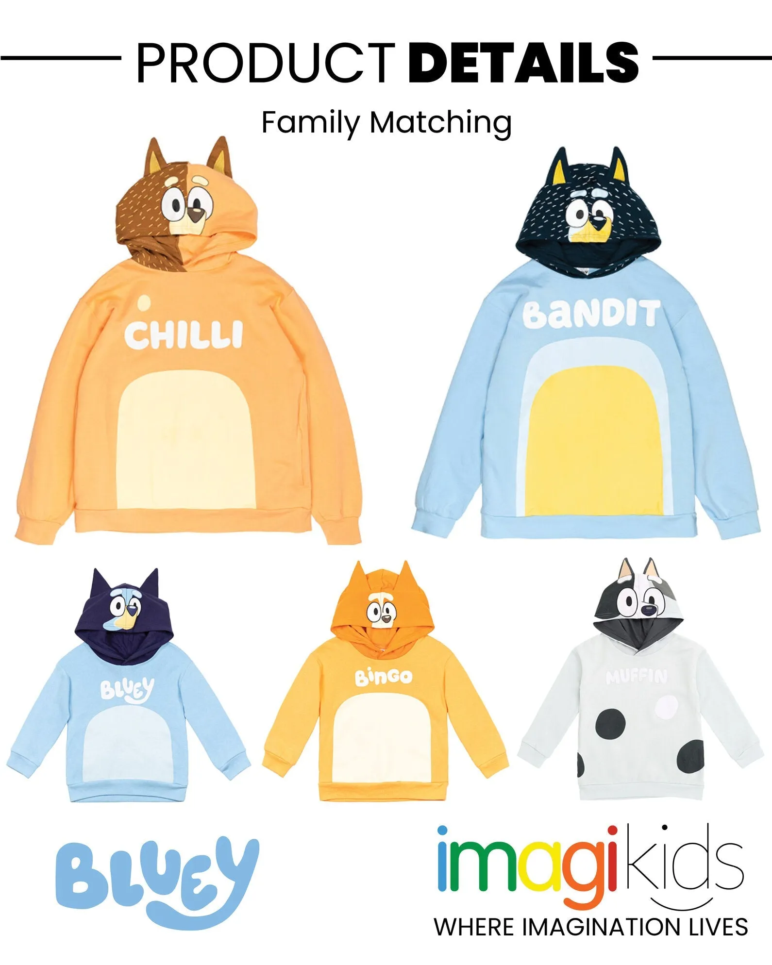 Bluey Fleece Matching Family Cosplay Pullover Hoodie