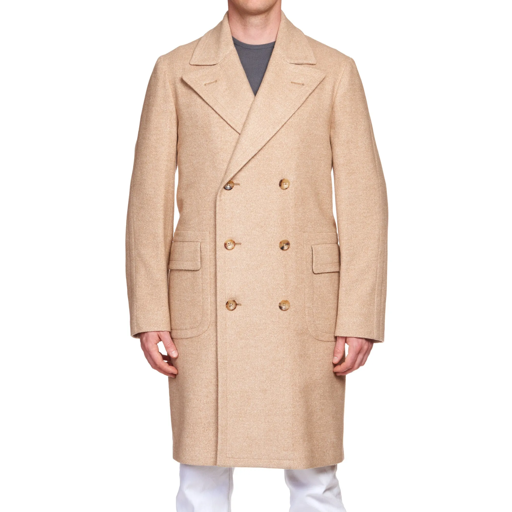 BOGLIOLI Milano Beige Wool-Silk-Camelhair Flannel Unlined DB Coat Overcoat NEW