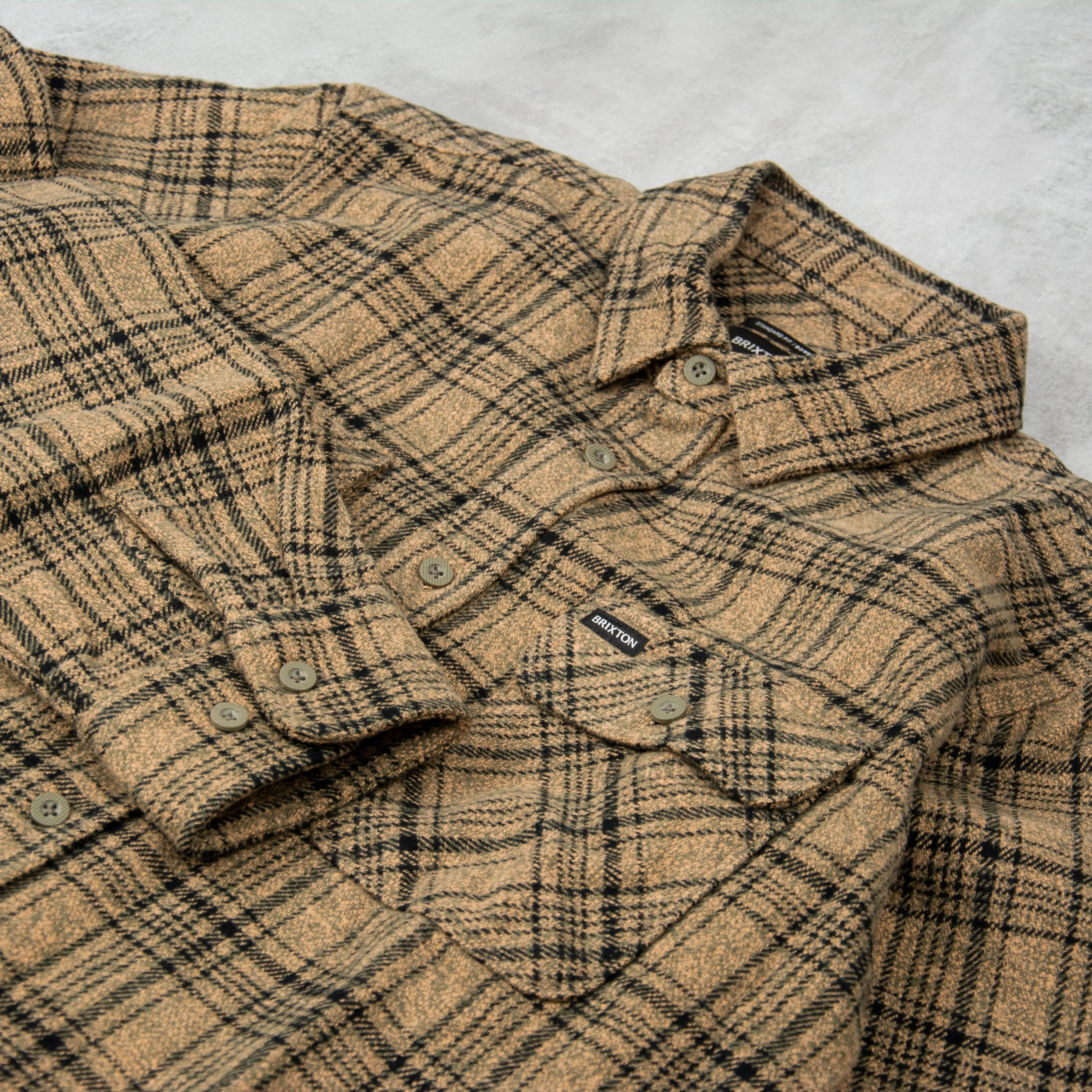 Brixton Bowery L/S Heavy Weight Flannel Shirt - Olive  / Black