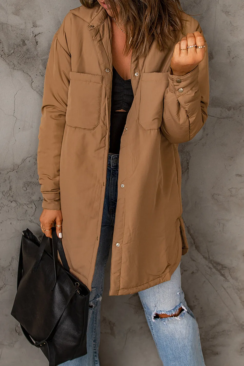 Brown Button Down Padded Jacket