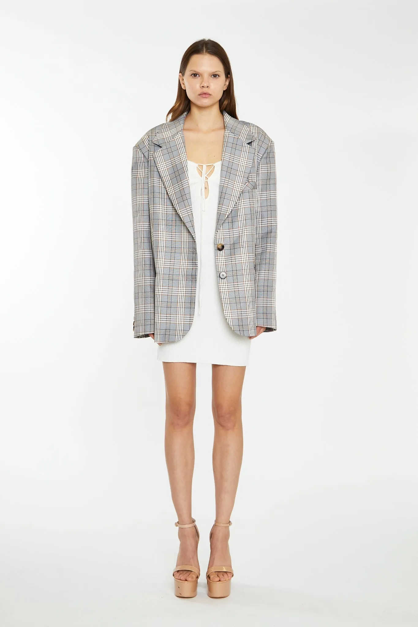 Brown Multi-Check Oversized Blazer