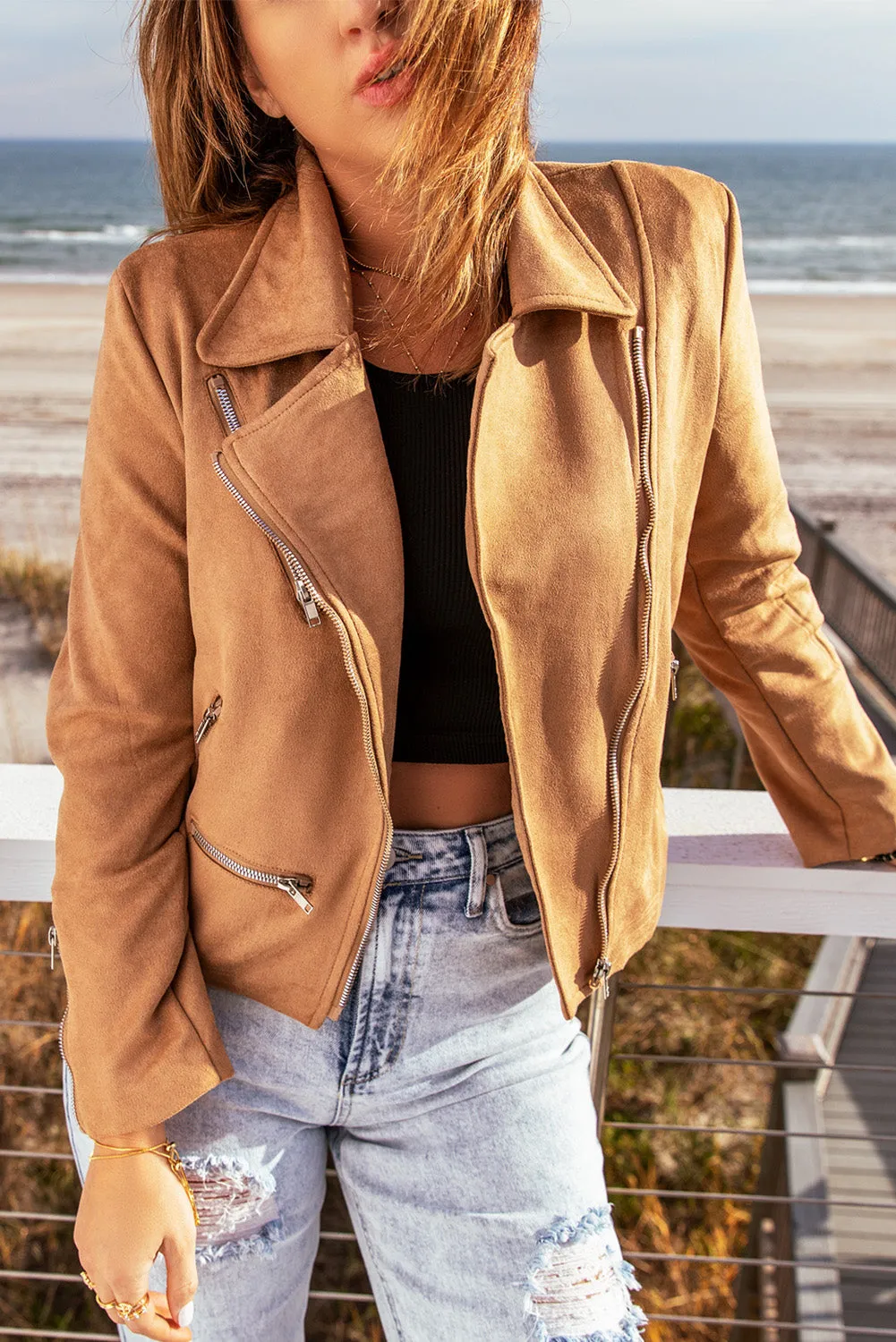 Brown Notch Collar Short Jacket