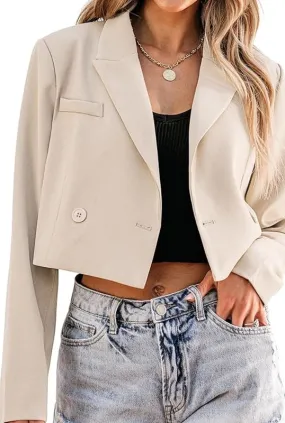 Business Cropped Blazer - Beige