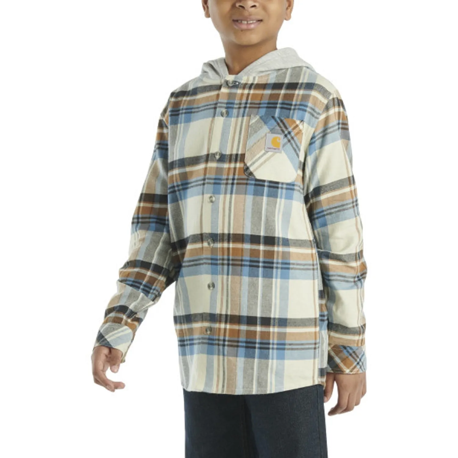 Carhartt Boys' Long Sleeve Flannel Button-Front Hooded Shirt