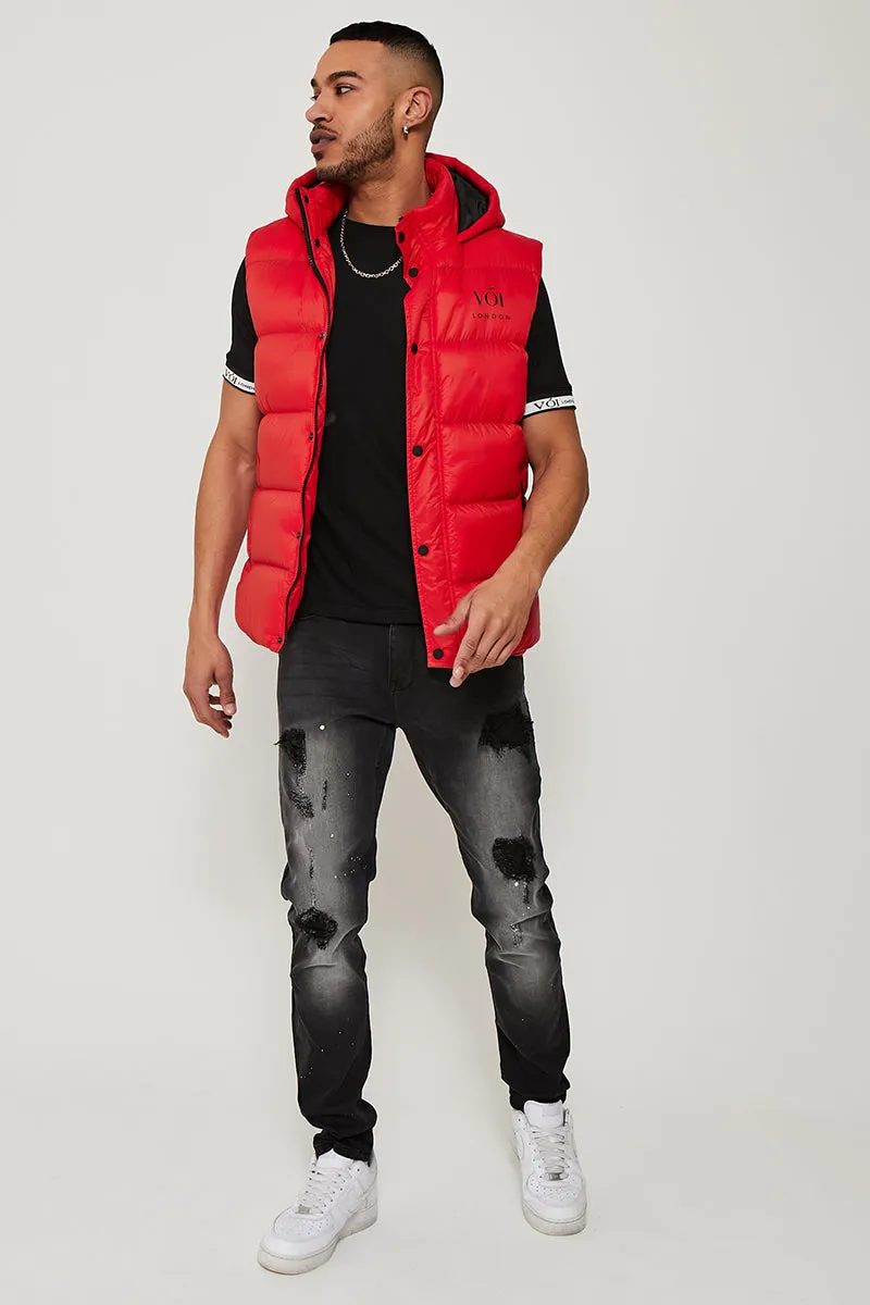 Chalton Hooded Puffer Gilet - Red