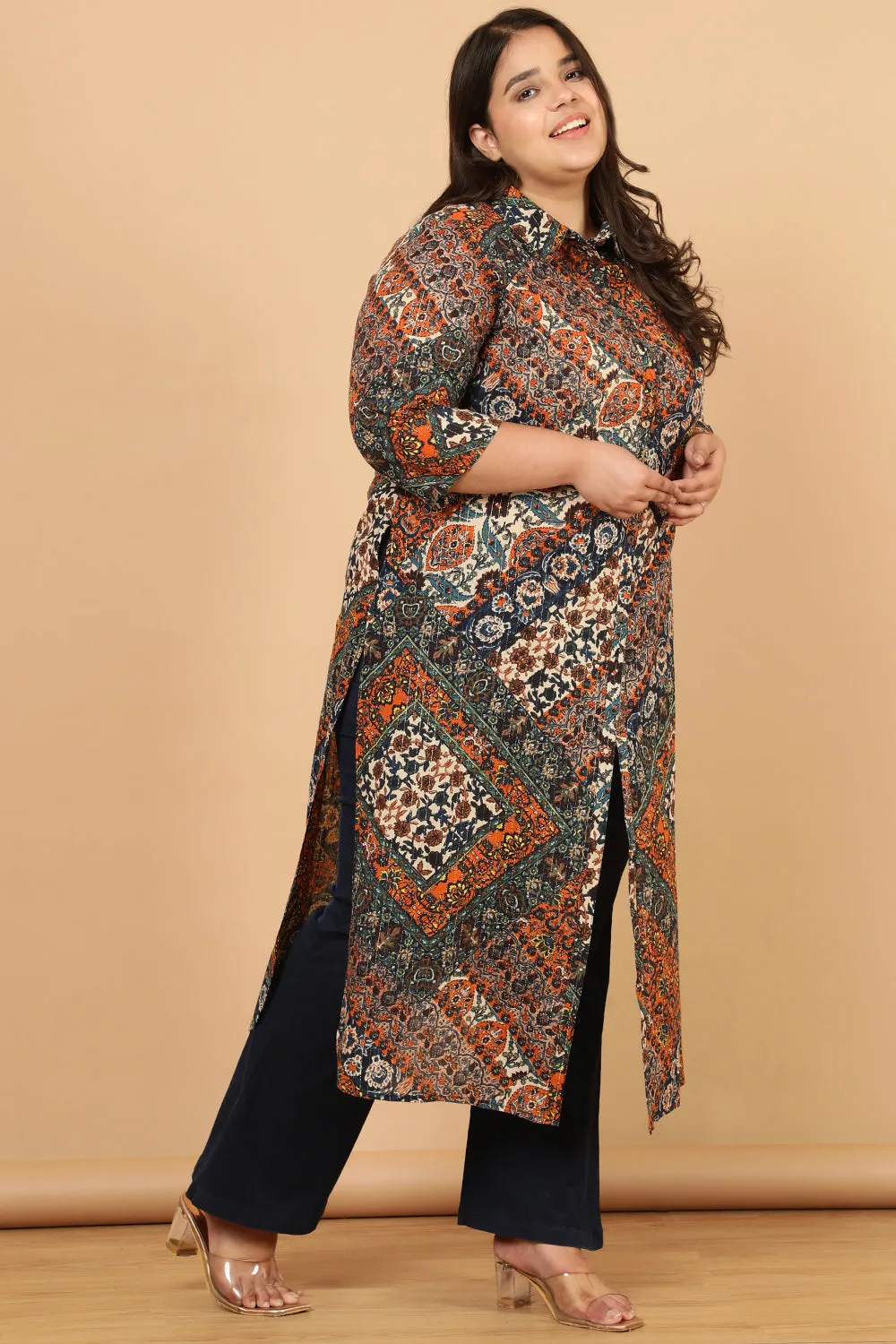 Cotton Shrug Kurta in Ethnic Print