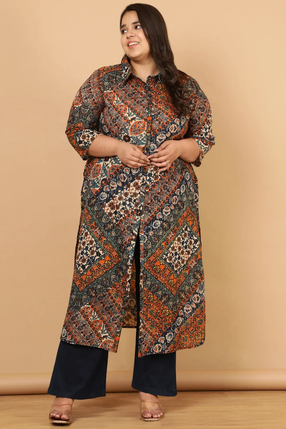 Cotton Shrug Kurta in Ethnic Print