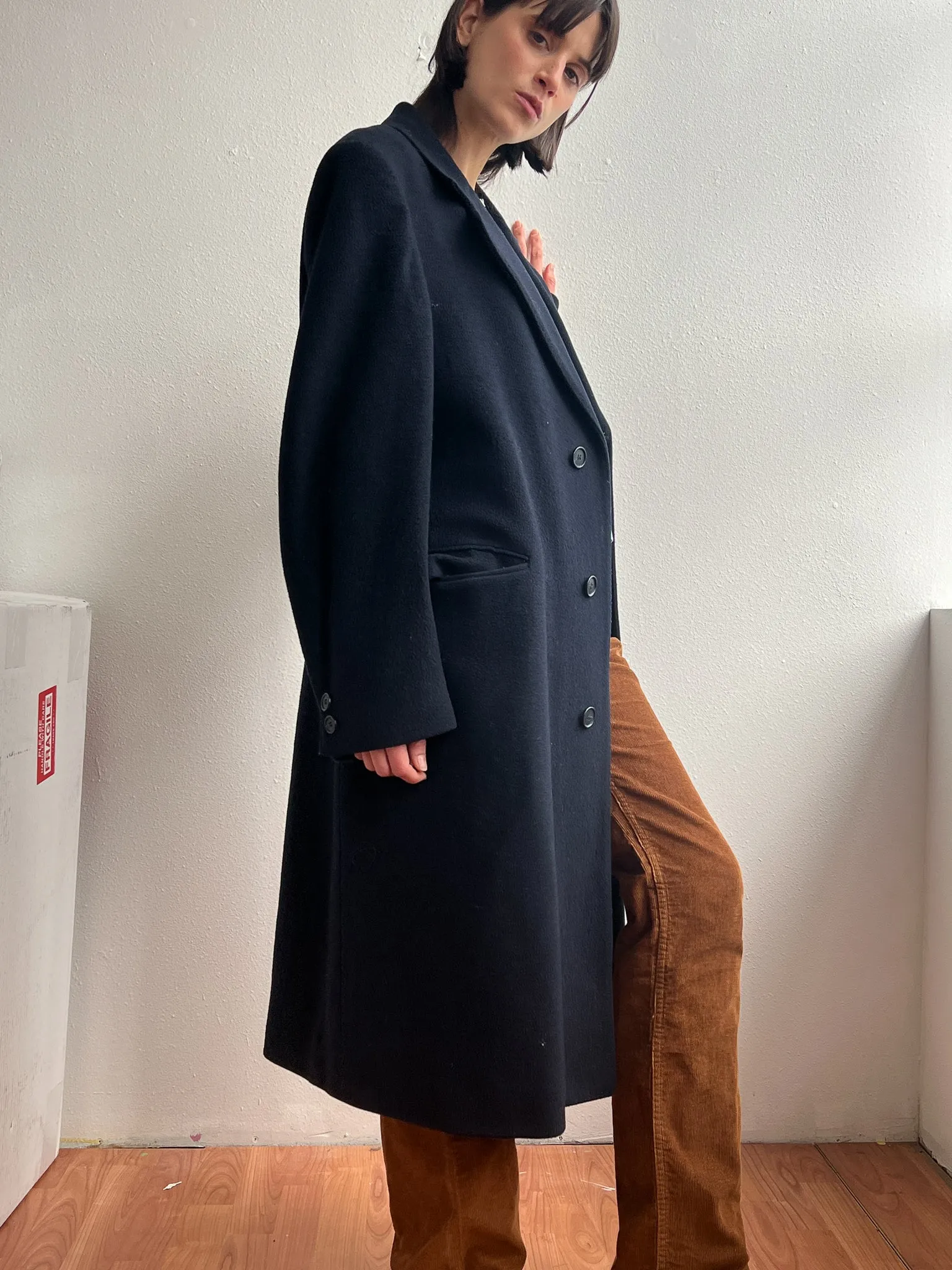 Dark Blue Wool Overcoat (L)