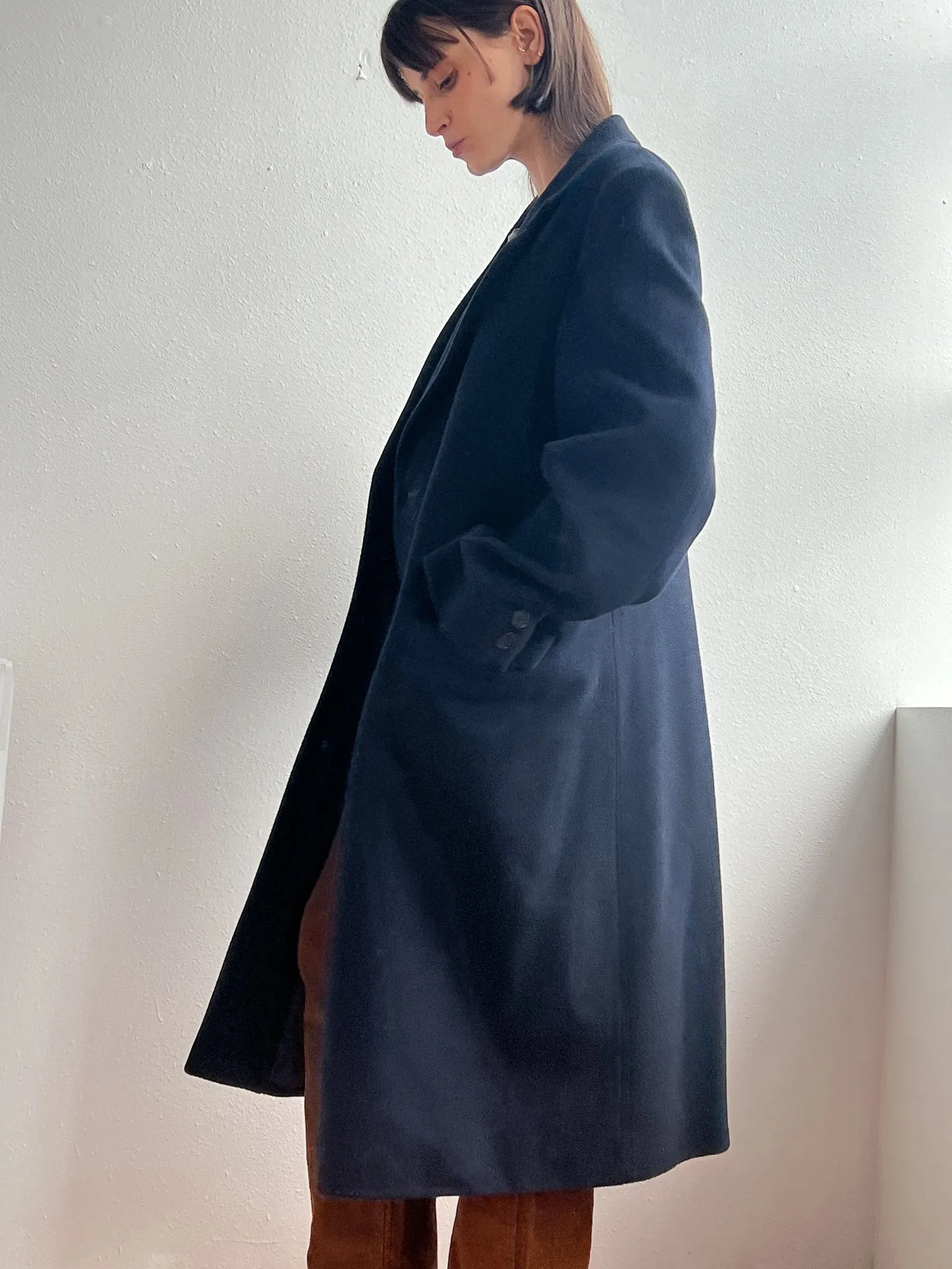 Dark Blue Wool Overcoat (L)