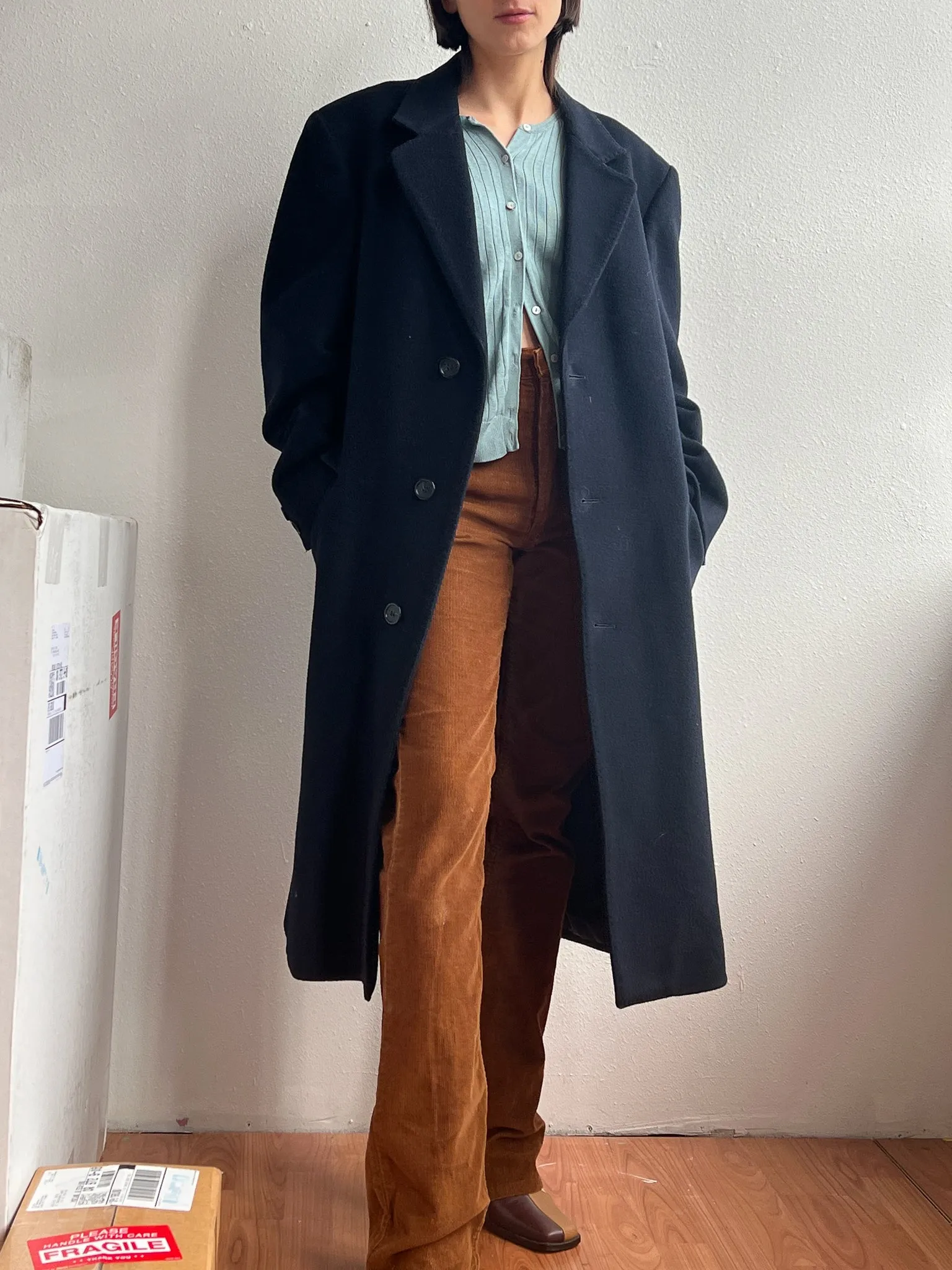 Dark Blue Wool Overcoat (L)