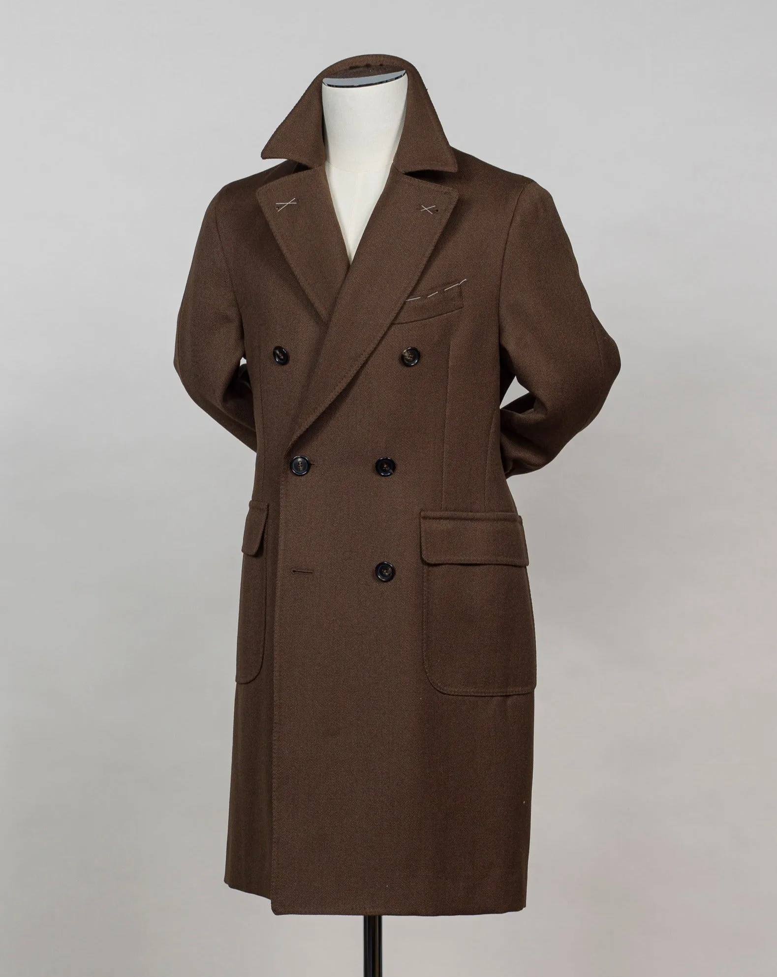 De Petrillo Double Breasted Wool Overcoat / Brown