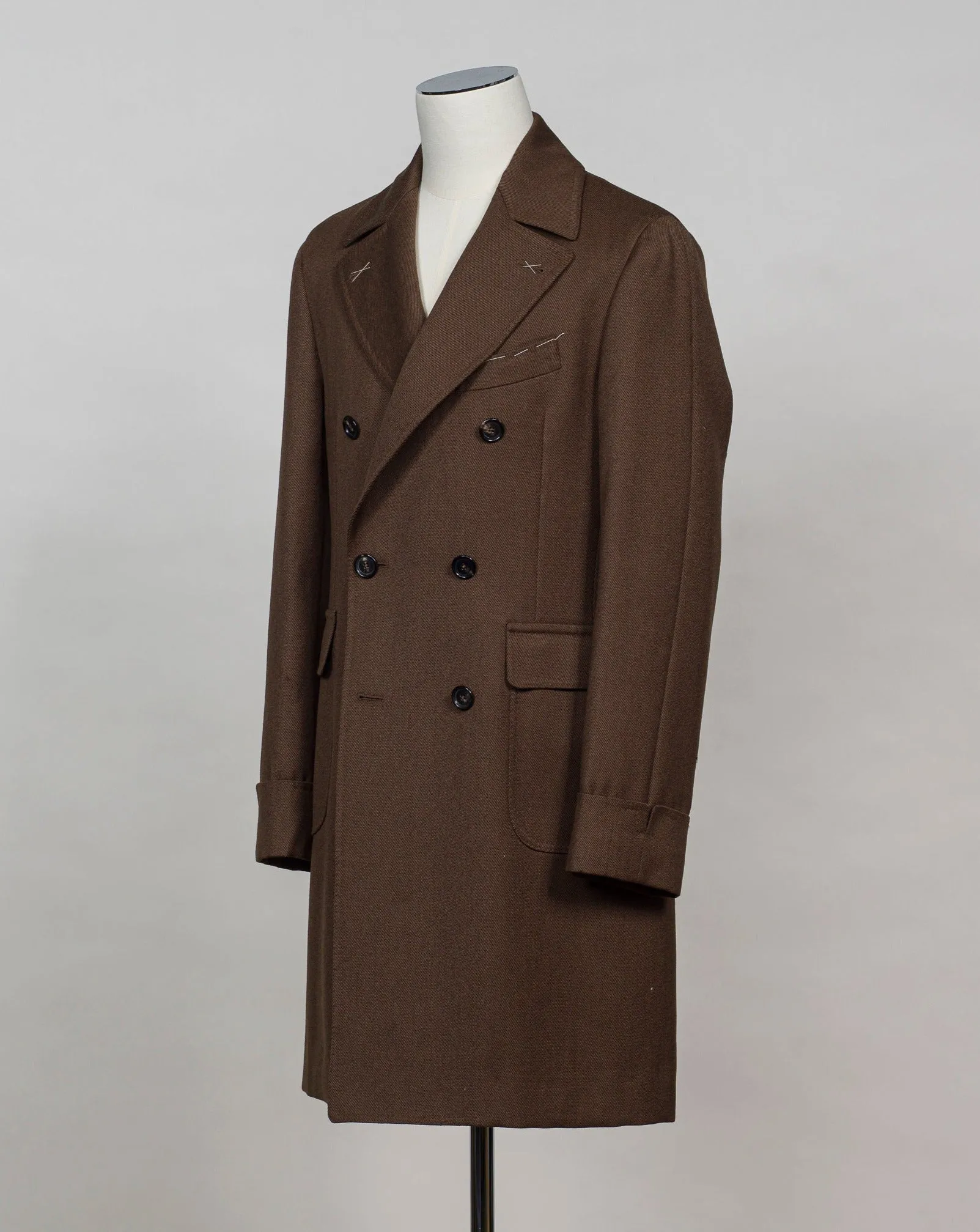 De Petrillo Double Breasted Wool Overcoat / Brown