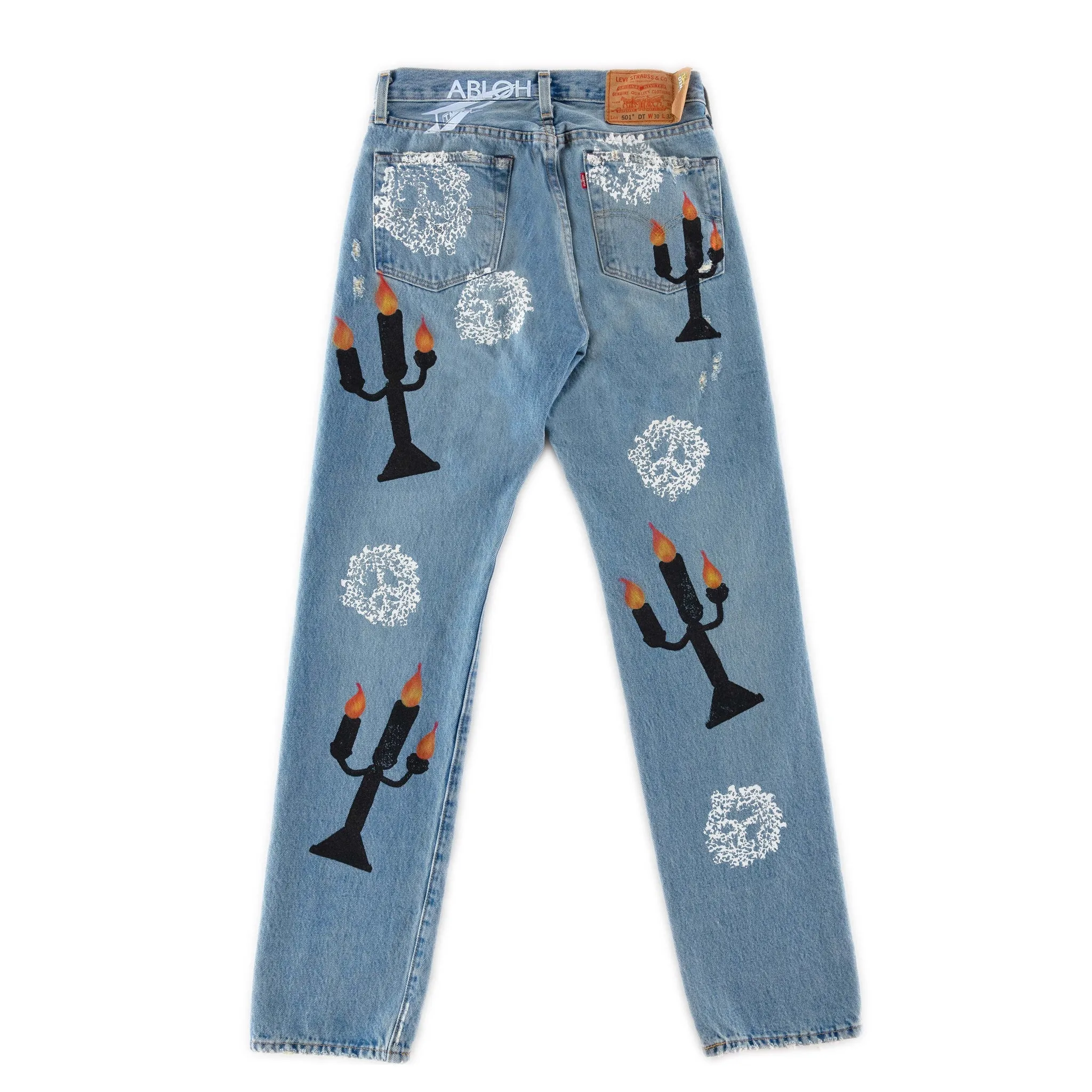 DENIM TEARS X VIRGIL ABLOH "MESSAGE IN A TEAR" PRINTED JEANS BLUE