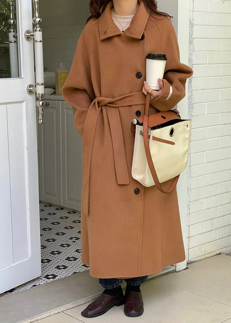 Double Face Wool & Cashmere Blend Belted Long Coat