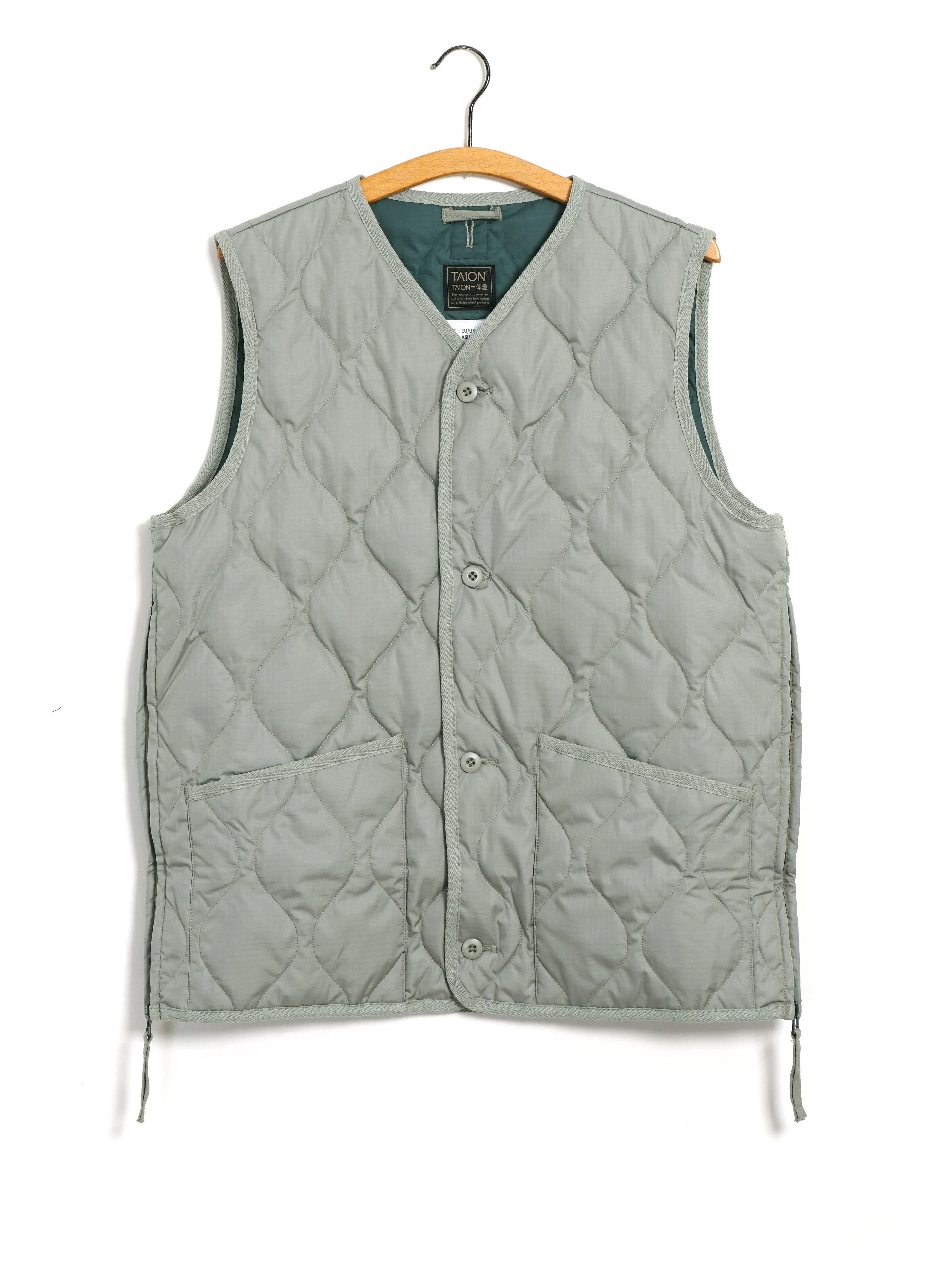 DOWN VEST | Military V-Neck Down Vest | Sage Green