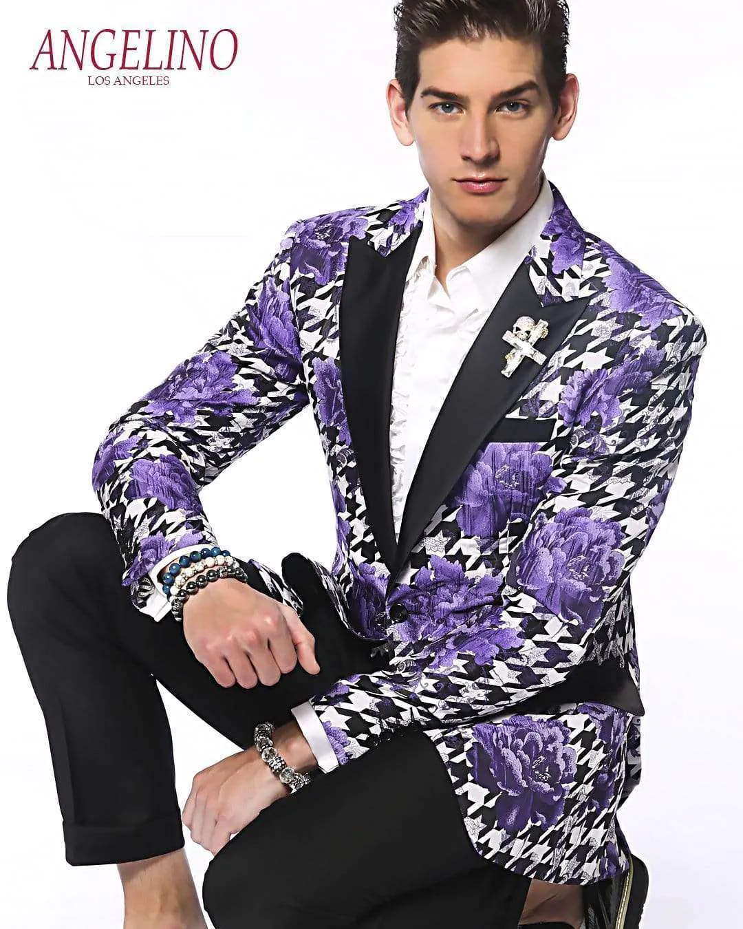 Fashion Blazer for Men, Hounds Flower Purple  - Tuxedo Jacket - Prom - Wedding