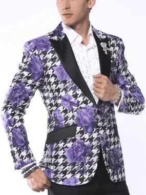 Fashion Blazer for Men, Hounds Flower Purple  - Tuxedo Jacket - Prom - Wedding