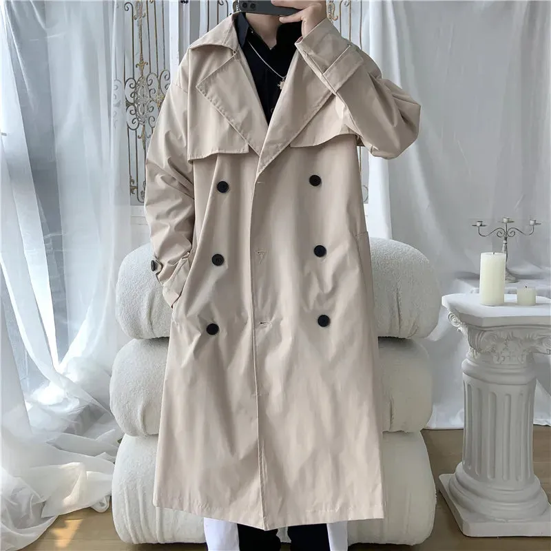 Foesce -New Autumn Korean Men's Long coat windbreaker Casual Double Breasted Couple Long Overcoat Windbreaker Fashion Streetwear