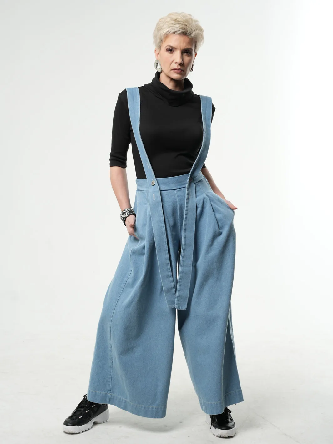 Full-length Wide-leg Light Denim Pants