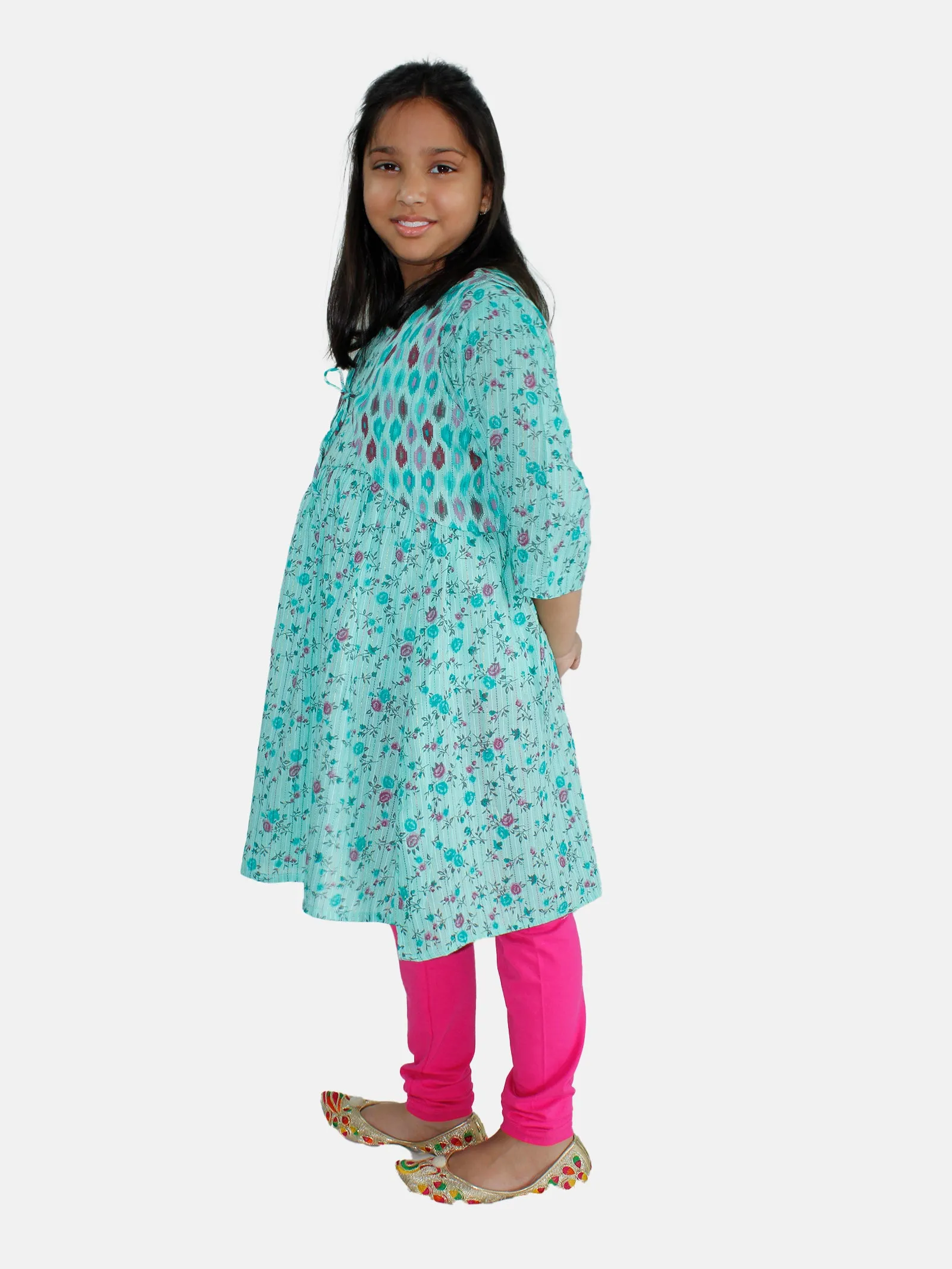 Girls Anarkali Kurta And Crop Shrug & Solid Legging Set