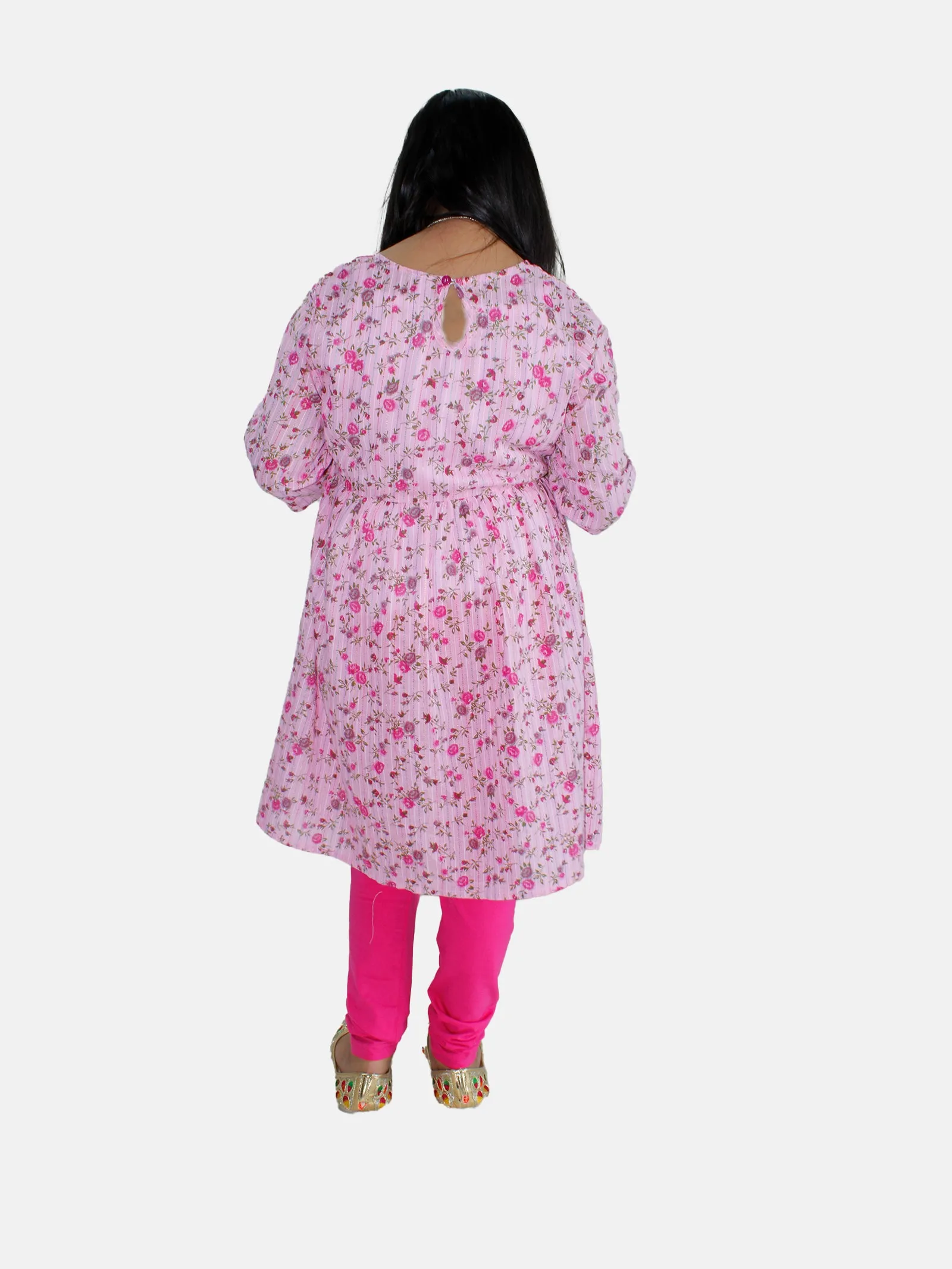 Girls Anarkali Kurta And Crop Shrug & Solid Legging Set