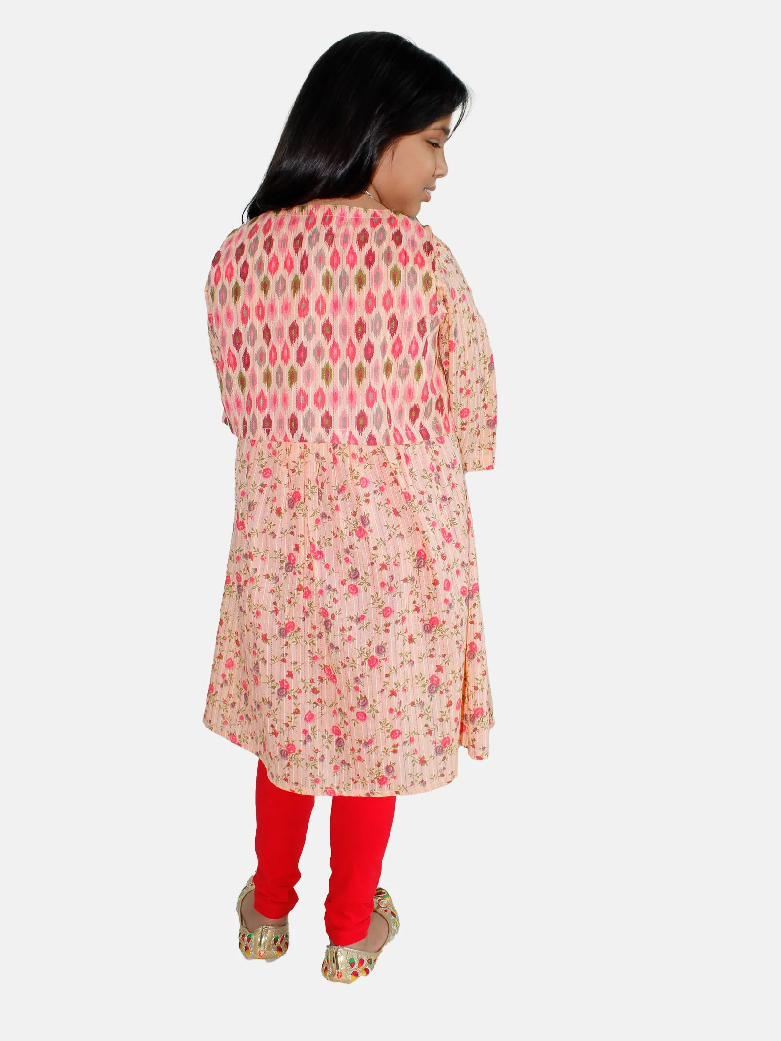 Girls Anarkali Kurta And Crop Shrug & Solid Legging Set