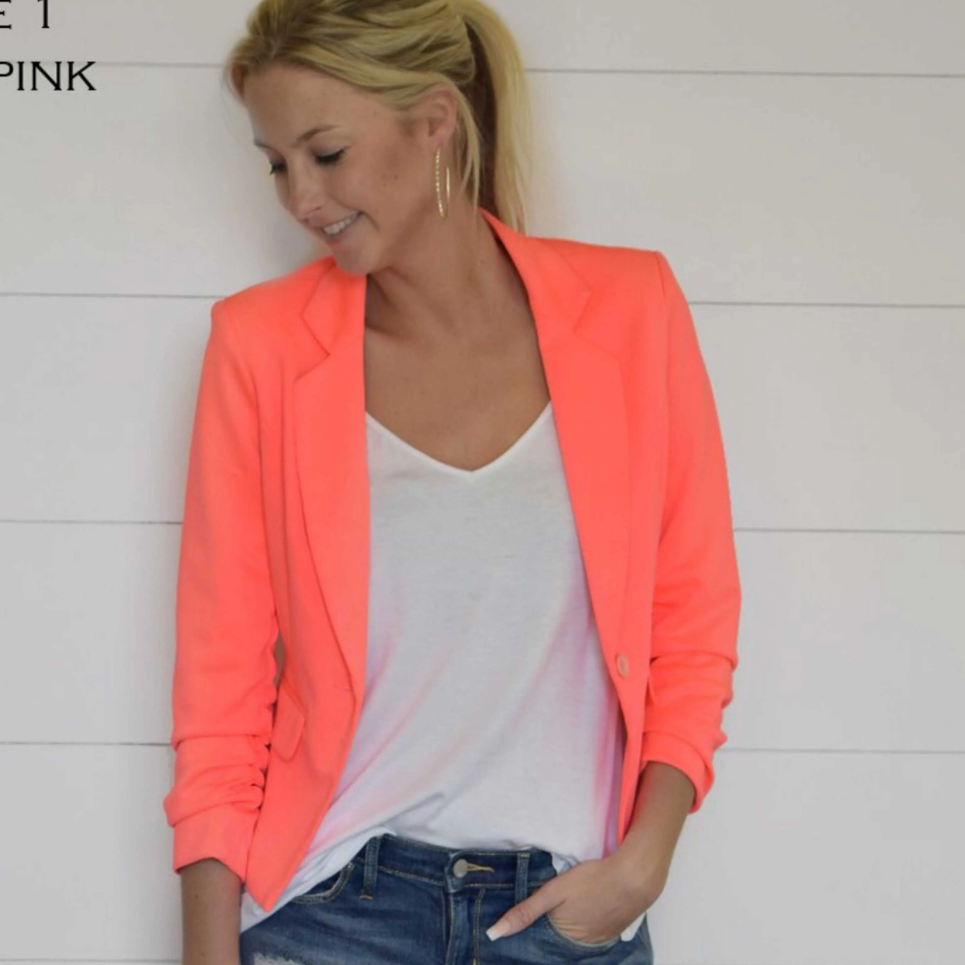 Give Me Ruched Neon Pink Blazer