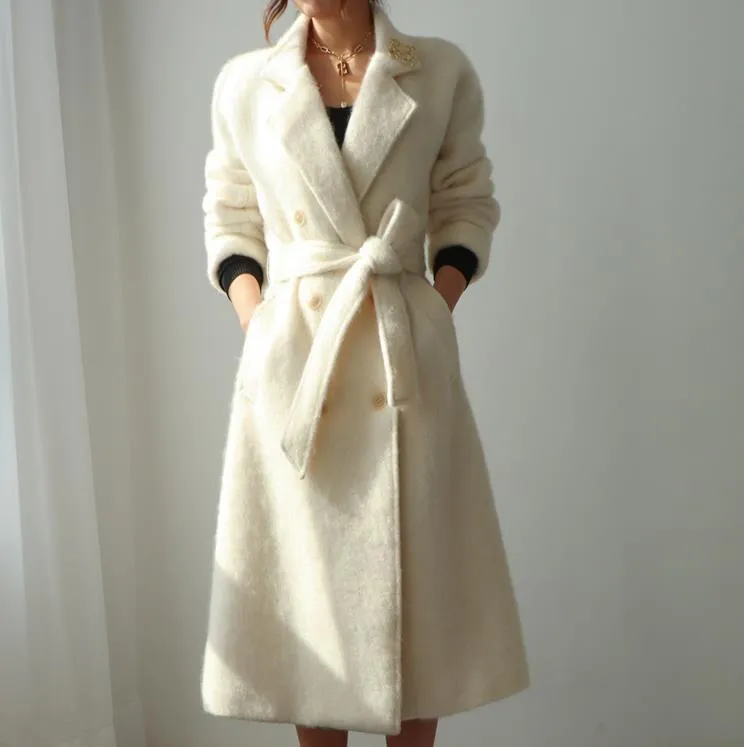 Gray Wool Fleece Long Wool Coat