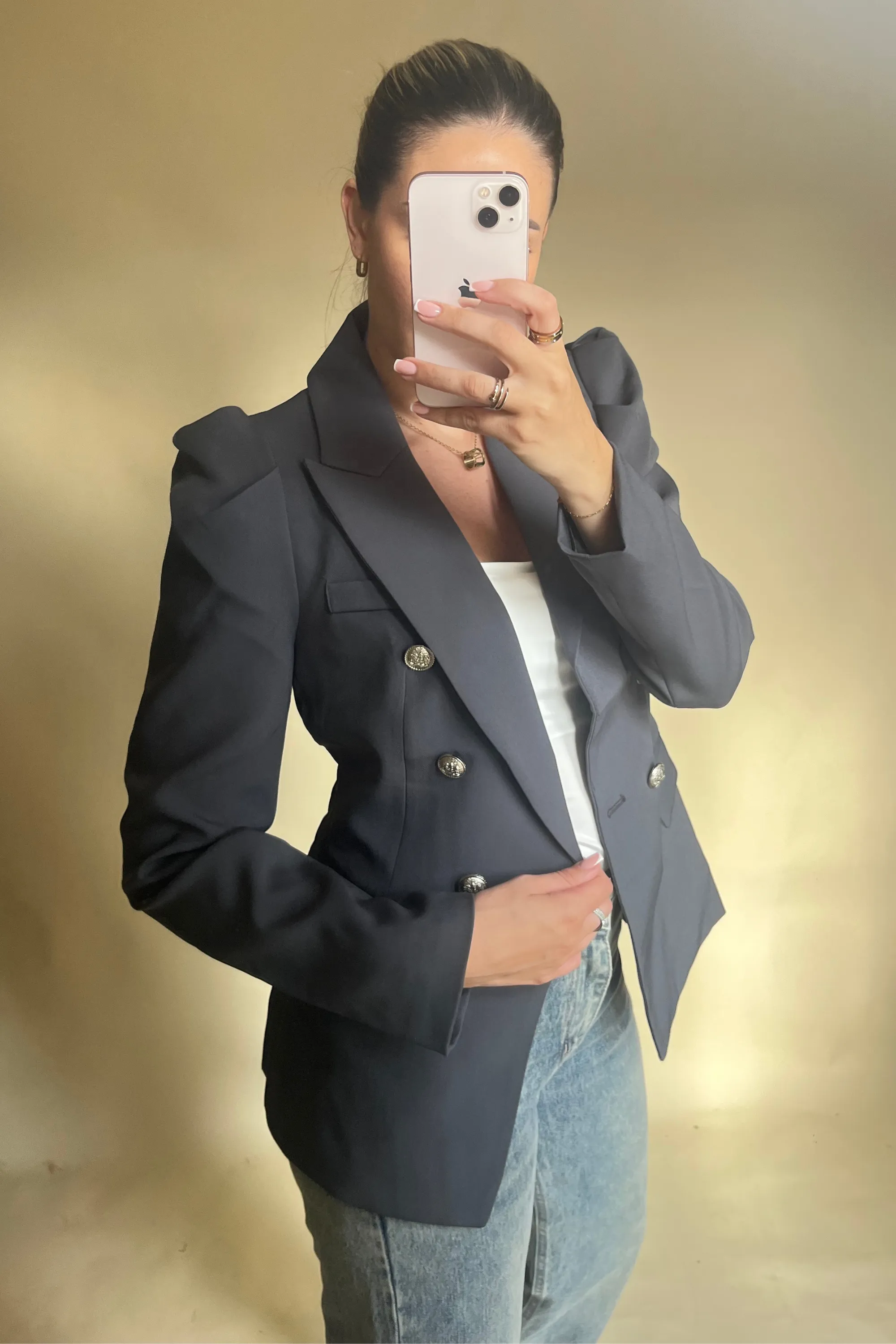 Grey tailored silver button blazer