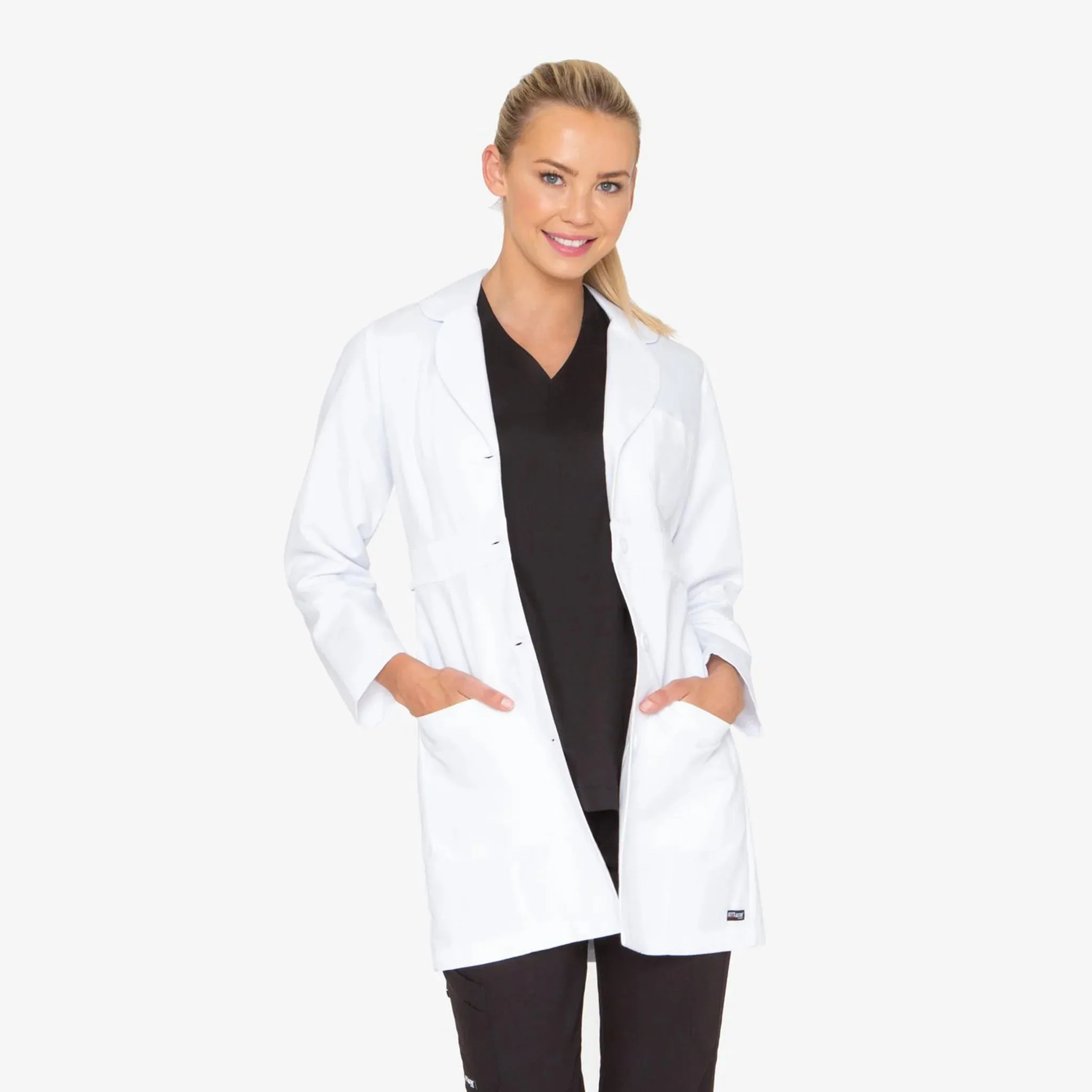 Grey's Anatomy Women's Lily 34 In Three Pocket Waistband Lab Coat