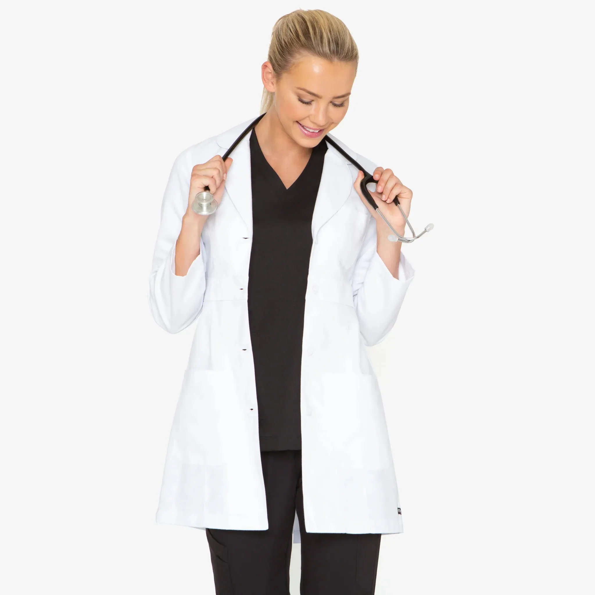 Grey's Anatomy Women's Lily 34 In Three Pocket Waistband Lab Coat