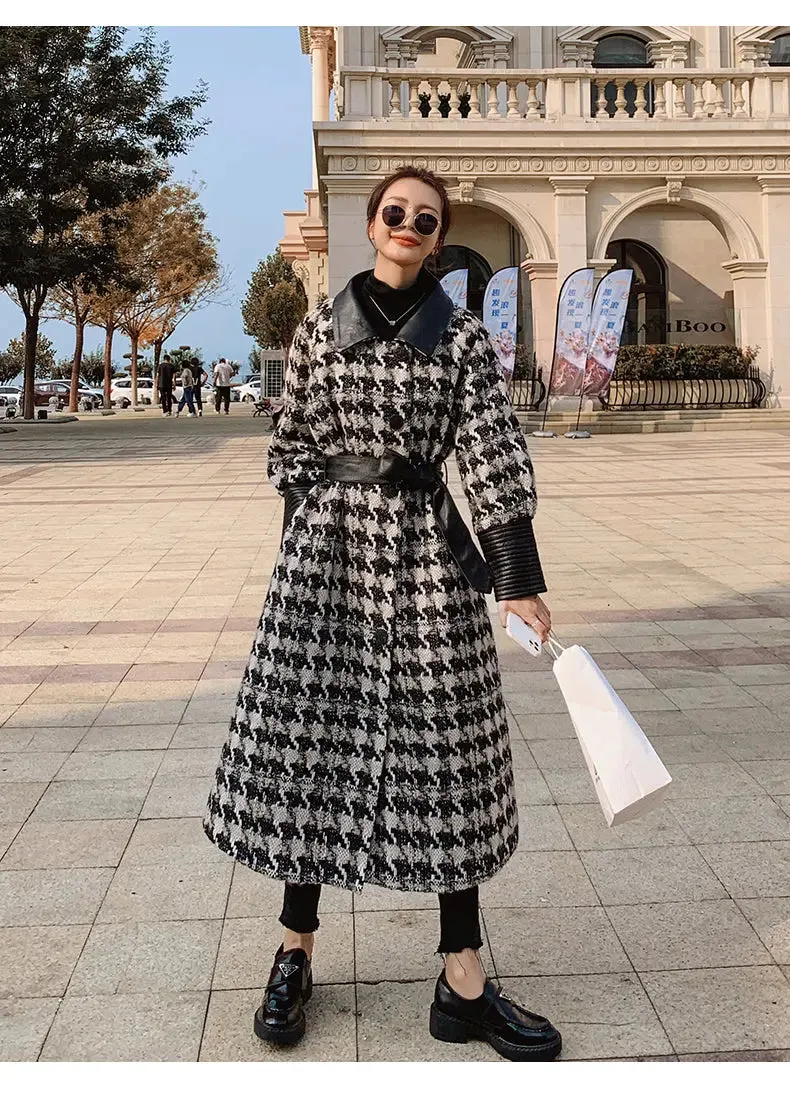 Houndstooth Wool Blend Coat