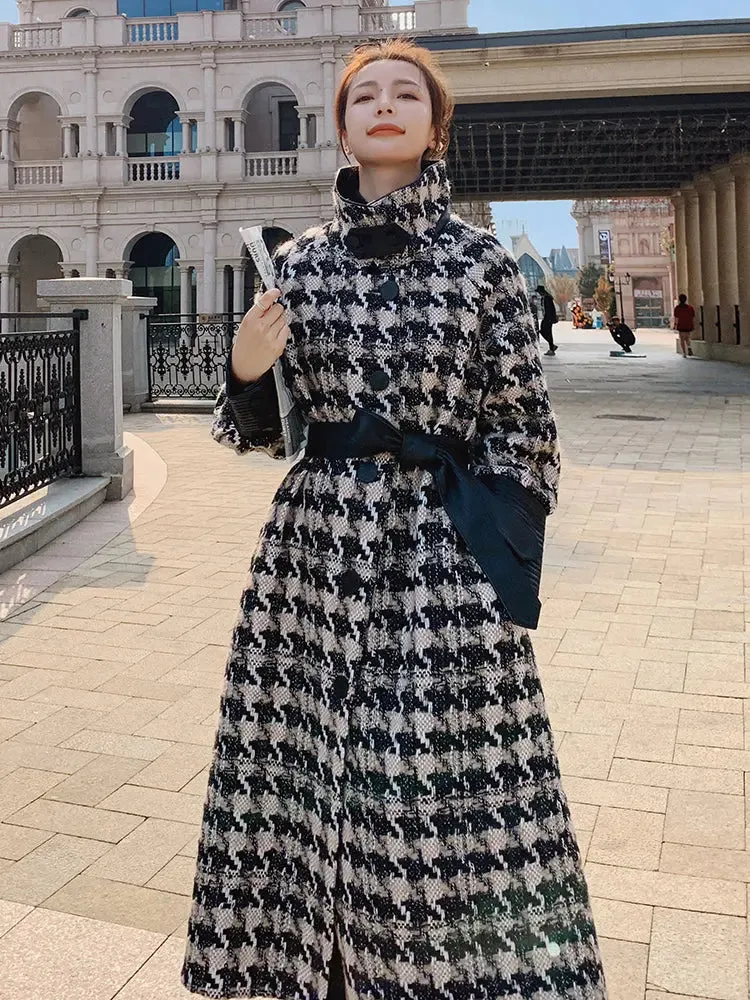 Houndstooth Wool Blend Coat