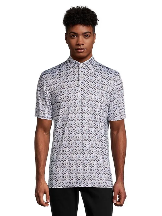 John Lennon Men's Polystretch Pattern Polo - BLUE RETRO