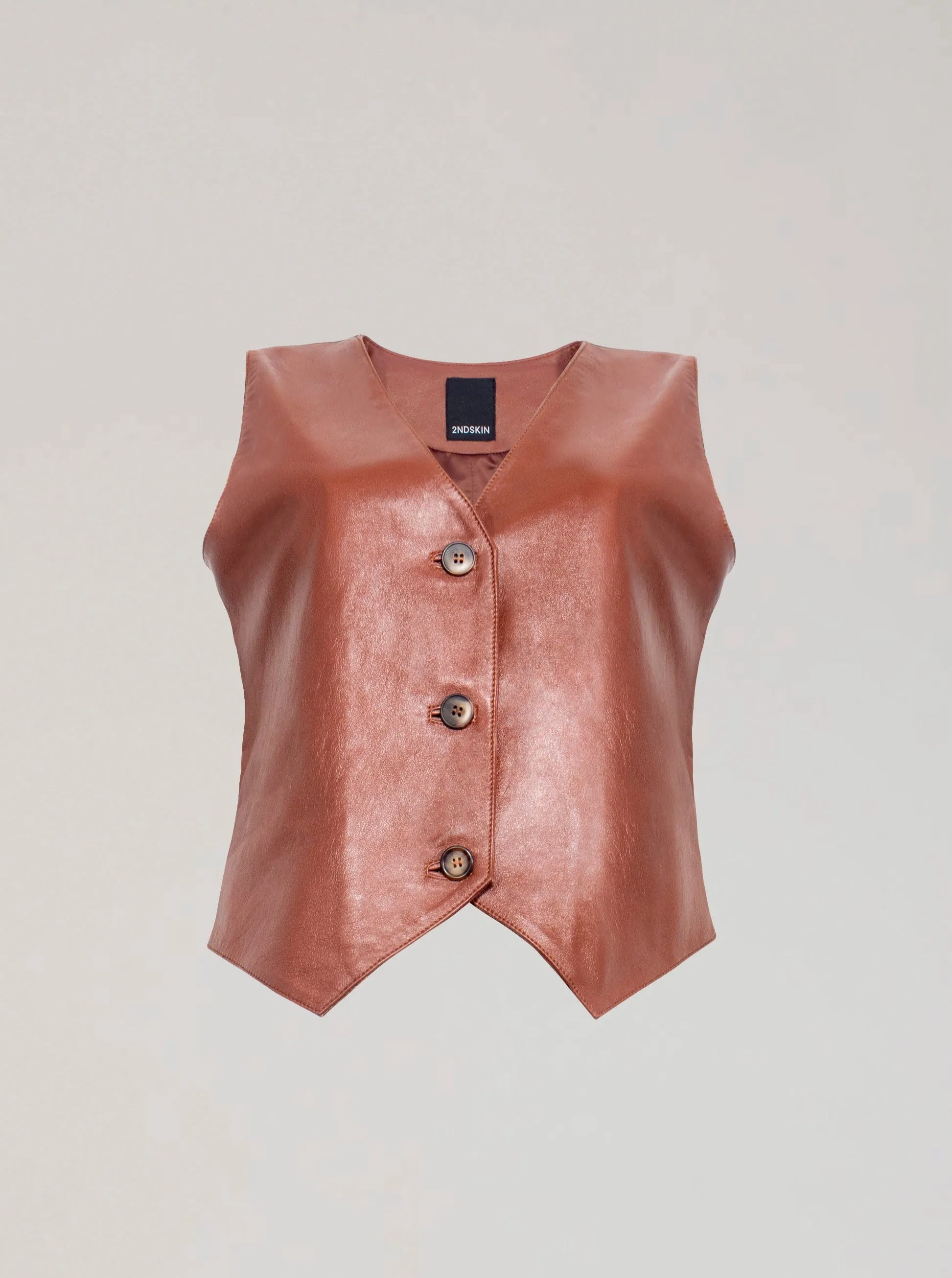 JOLIE LEATHER VEST - WHISKEY