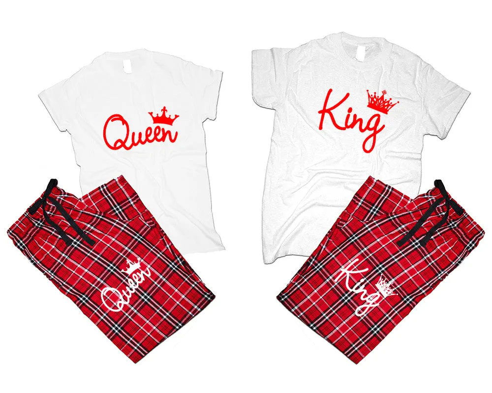 King Queen Couple Matching T Shirts and Flannel Pants